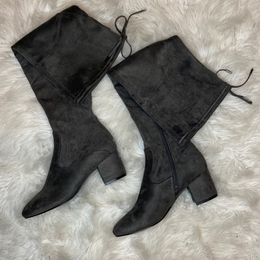 gray thigh high boots